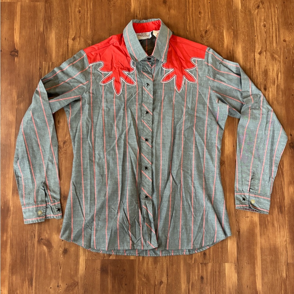 Vintage Kenny Rogers Red Striped Pearl Snap Western USA Karman